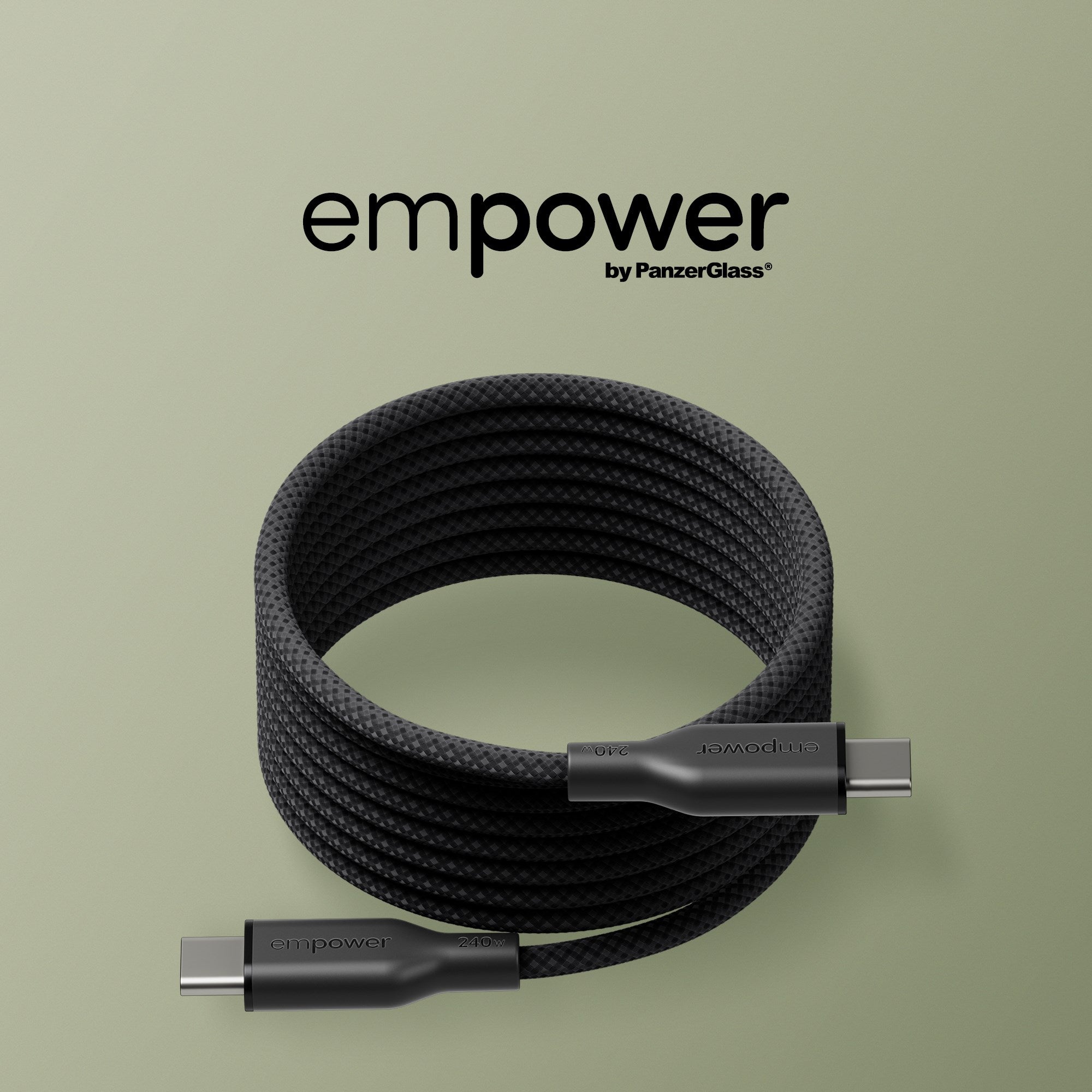 empower™ by PanzerGlass® Magnetic 240W USB-C to USB-C Kabel | USB 2.0 | 1.5M | Space Black